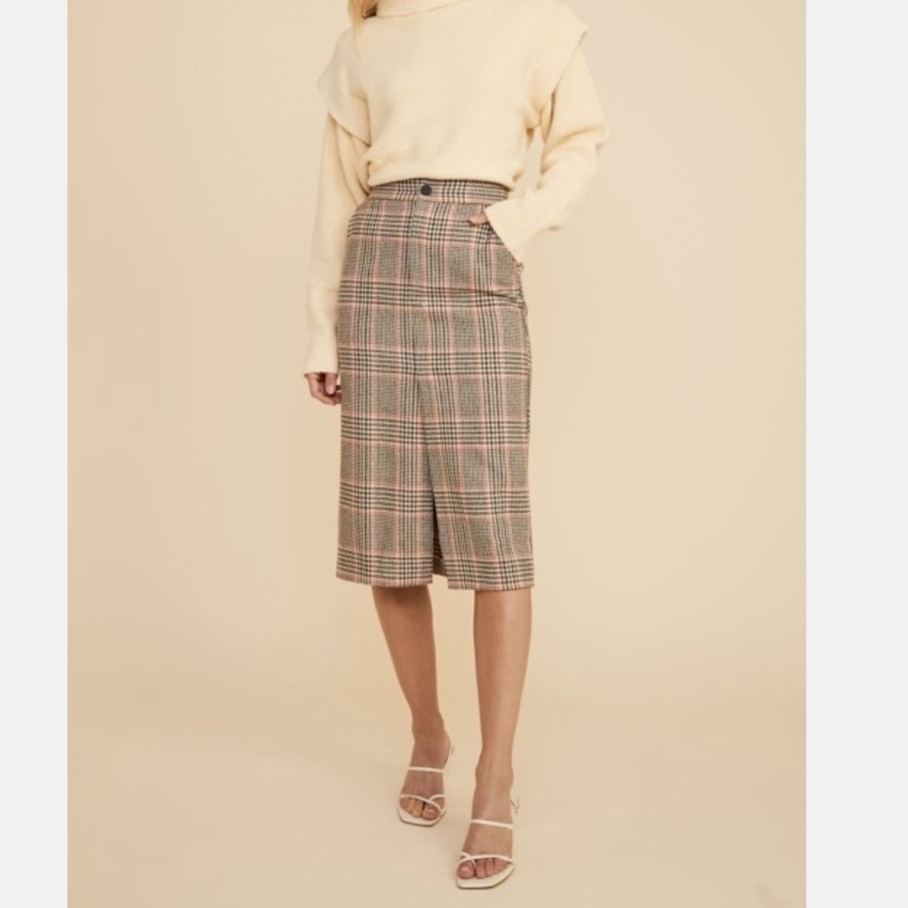 Plaid Midi Skirt Olive/Coral